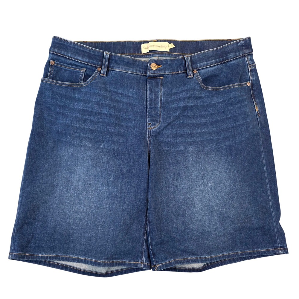 Soft Surroundings Womens 1X Blue Denim Bermuda Shorts Dark Wash Stretch 2EE35